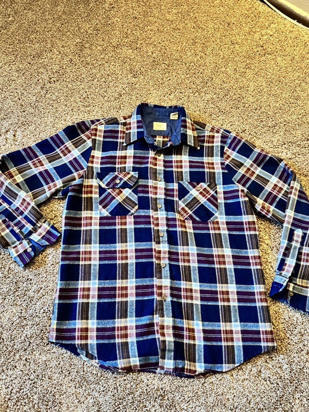 Vintage Sears Men's Blue Plaid Button-Down Shirt Size M